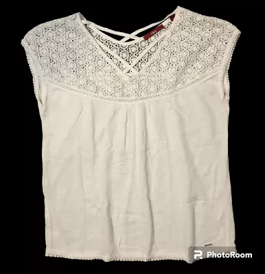 S.Oliver Ivory Lace Blouse Womens US 4 Sleeveless Lightweight Strappy Top • $14.02