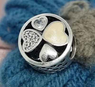 £24 • Buy Genuine Pandora Enamel Clear CZ Hearts Of Love Charm 💕 S925 ALE 