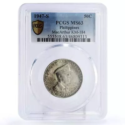 Philippines 50 Centavos General MacArthur Politics MS63 PCGS Silver Coin 1947 • $99.09