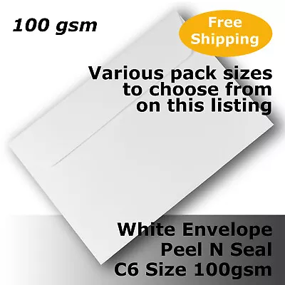 Envelopes White 100gsm C6 Size Peel N Seal 114 X 162mm Wallet Shape #E27CA • $9.80