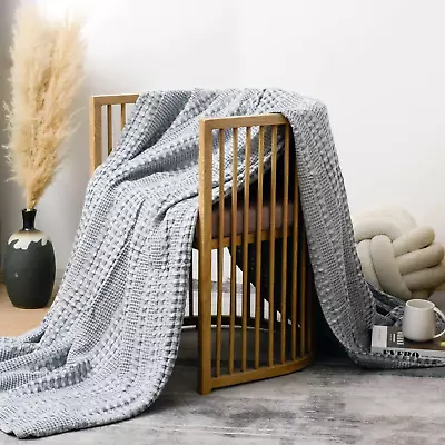 Waffle Blanket King Size Bamboo Cotton Waffle Soft Throw Blanket Lightweight Bre • $56.99