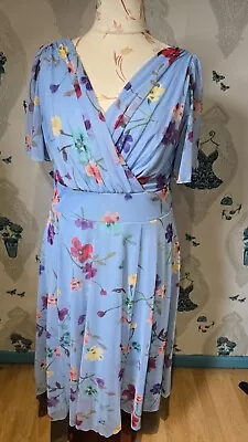 Stunning Special Occasion Light Blue Floral Fit Flare Dress Scarlett & Jo 20 • £4.99
