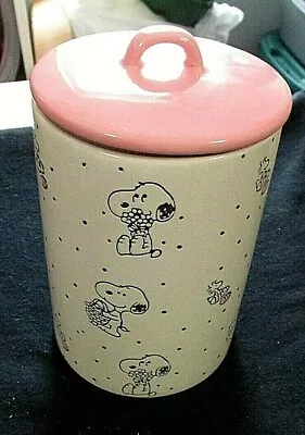 Snoopy Peanuts Easter Treat Cookie Jar Canister Ceramic 7-1/2  Pink Embossed • $22.95
