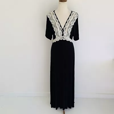 Jane Lamerton Women’s Black Size M Long Gothic Dress Gown Lace Bodice Festival • $29.95