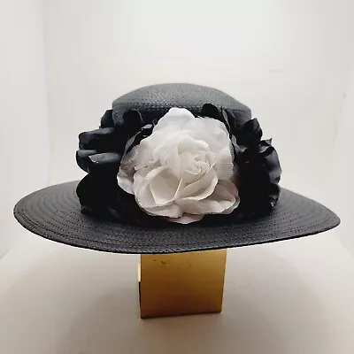 Cappelli Women's Black Fashion Hat With Black & White Flower Bows Vintage • $40