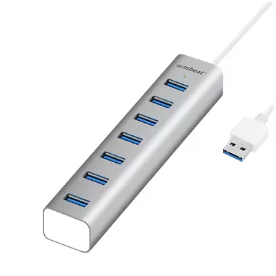 MBeat 7 Port USB 3.0 Aluminium Slim Hub W/ Power For PC And Mac Silver MB-HUB768 • $61.90