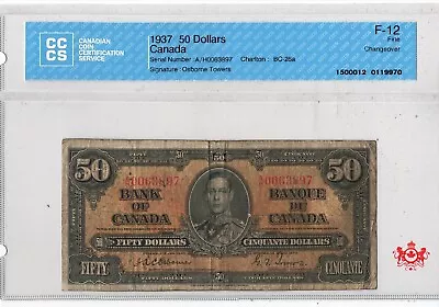 1937 Bank Of Canada 50$ Osborne A/H0063897 - CCCS F12 - • $804.77