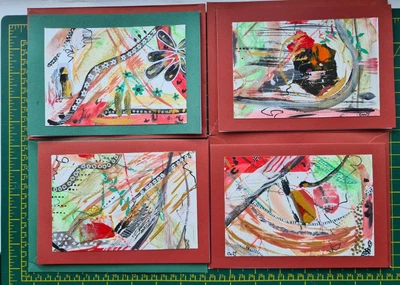 £4.50 • Buy Handpainted Unique Original Greetings Cards Blank Inside 4 Cards With Envelopes 