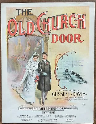 E T PAULL RARE ROSENTHAL LITHO Sheet Music 1898 The Old Church Door • $250