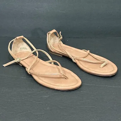 J.Crew Women's Size 6 Beige Patent Leather Thong Ankle Buckle Flat Sandals 31524 • $15