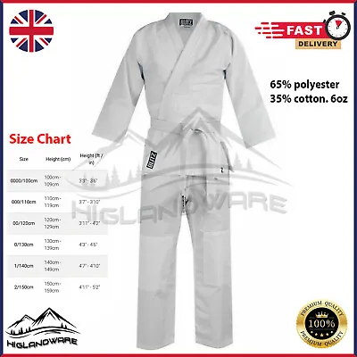 Kids Lightweight Gi Karate Training Uniform Polycotton Akido Suit White • £10.90