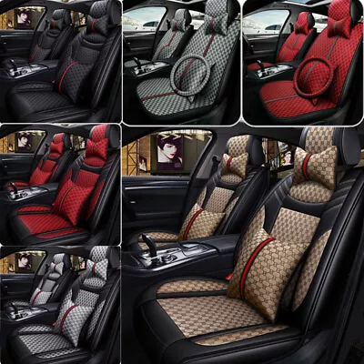 $91.19 • Buy Luxury Leather Front + Rear Car Seat Covers 5-Seats Cushion Full Set Universal