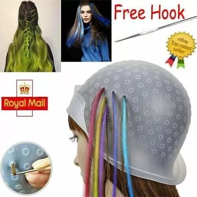 Silicone Highlight Cap Reusable Hair Cap Salon Hair Coloring Dye Cap With Hooks • £4.65