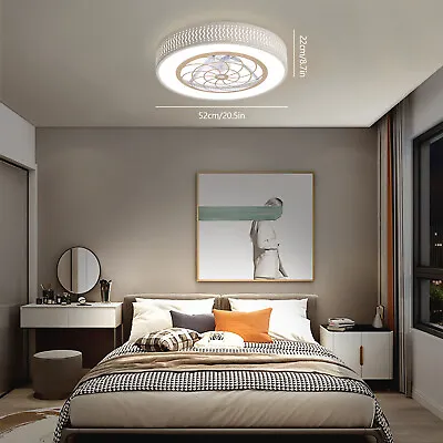 Flush Mount Ceiling Fan With Light Modern Round Enclosed Ceiling Fan Lighting • $41.81