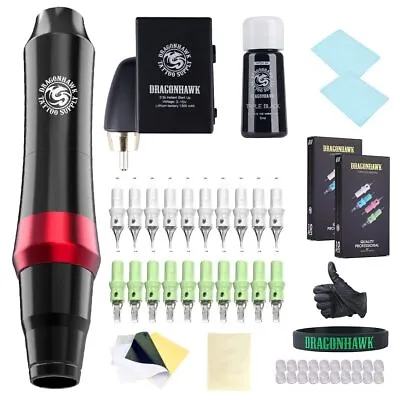$104.95 • Buy Dragonhawk Tattoo Pen Kit Rotary Machine Wireless Battery 20Pcs Needles Inks