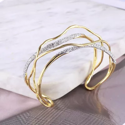 Alexis Bittar AB Cyrstal Pave Gold Plated Orbiting Line Open Bracelet • $34.99