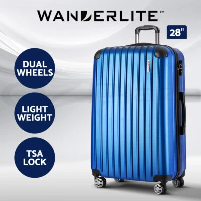 $54.95 • Buy Wanderlite 28  Luggage Trolley Travel Suitcase Set TSA Lock Hard Case Shell Blue