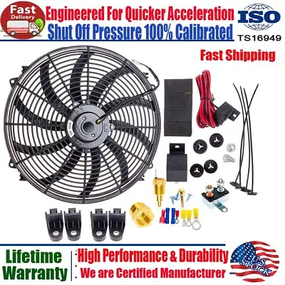 $62.99 • Buy 16  Electric Radiator Cooling Fan 12v 3000cfm Thermostat Wiring Switch Relay Kit