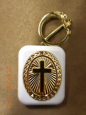 Vintage Sankyo Music Box Keychain Gold Crucifix  Silent Night   (see Video) • $20