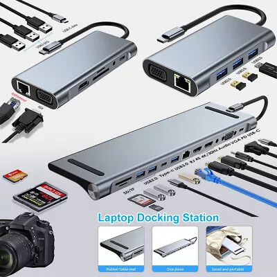 12 In 1 Laptop Docking Station Type-C Dual HDMI Hub Adapter USB-C Triple Display • $38.85