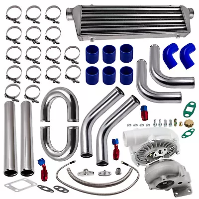 T04E T3 A/R 0.63 400HP UNIVERSAL TURBO W/ Oil Line+Intercooler +Piping Pipe Kits • $574.99