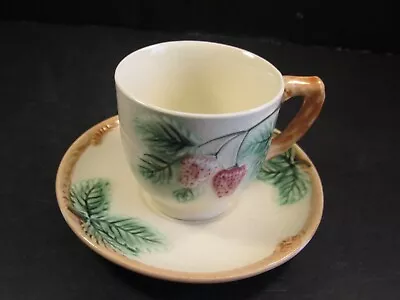 VTG Majolica Demitasse Strawberries On Vine Decorated Cup & Saucer Set • $10