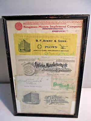 Set Of 6 Antique Farm Machinery / Implements Invoices Framed 1903-1910 • $10