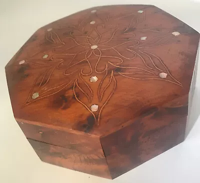 Vintage Burl Wood Inlaid Abalone Trinket/Jewelry Box Octagon • $9.99