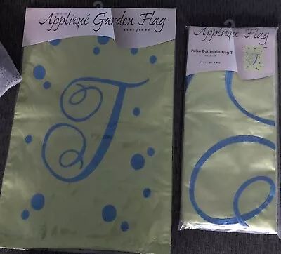 Evergreen Applique Polka Dot House Flag And Garden Flag Monogram T NIP • $15