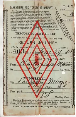 Railway Ticket: Paper: Lancashire & Yorkshire Huddersfield 1903 • £4.50