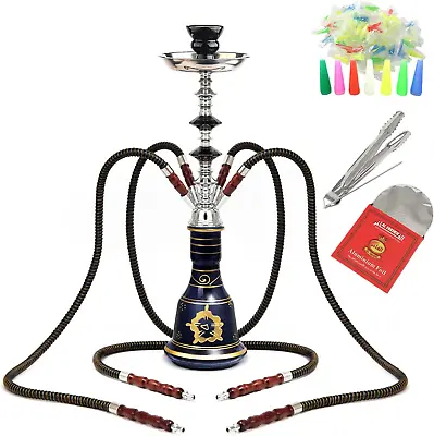  MIAOLLUN 21.6 4 Hose Hookah Set Shisha Complete Set Portable Glass Vase Black   • $37.51