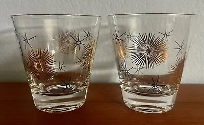 (2) Vintage Mid Century Modern Atomic Barware Libbey Starburst Whiskey Glass’s • $25