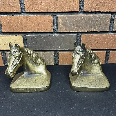 Pair Of Vintage Brass Finish Horse Head Bookends -heavy • $39.99