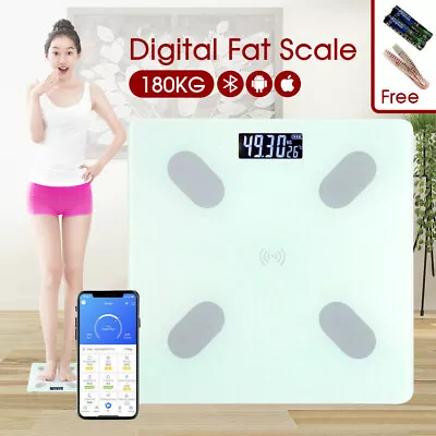 Wireless Digital Bathroom Body Fat Scale 180KG WHITE Bluetooth Scales Weight • $18.99