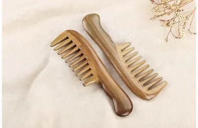 Wooden Natural Sandalwood Handmade Wide Tooth Comb Massage Comb Beauty Hair Care • £10