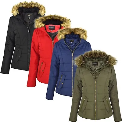 New Womens Ladies Quilted Designer Padded Bubble Fur Hooded Puffer Coat Jacket  • £12.49