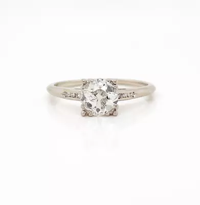 Vintage 14k White Gold & Old Mine Cut Diamond Engagement Ring • $2950