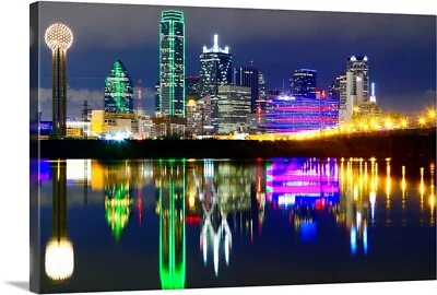 Downtown Dallas Skyline Reflections In Canvas Wall Art Print Dallas Home Decor • $49.99