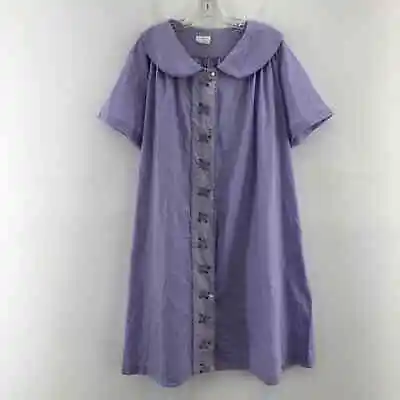 VTG 1960s Purple Peter Pan Collar Button Down Nightgown Midi Dress Women Size 44 • $41.50