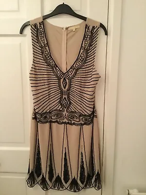£8.99 • Buy TFNC Evening Dress Size Small - Beige With Black Beads - Vintage Inspired