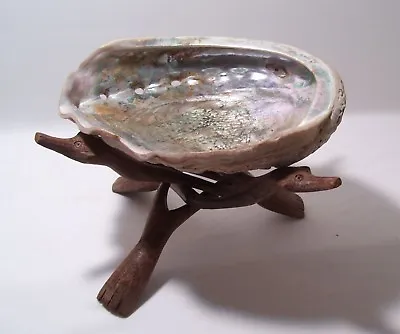 Vintage Rare One Of A Kind Large Iridescent Abalone Seashell On Wood Stand • £154.36