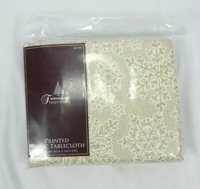 Trimming Traditions Tan Lace Snowflakes Printed Fabric Tablecloth 60 X84        • $22.99