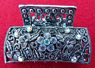 Vintage Beautiful Metal Hair Claw Covered With Colorful Rhinestones ~ Pristine • $14.95