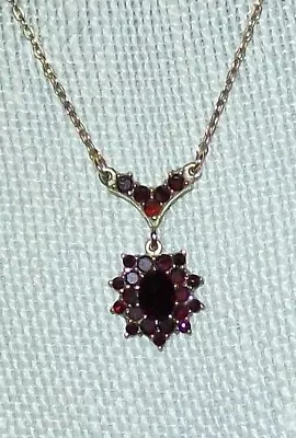 Vtg Sterling Silver Vermeil 925  16  Chain Necklace W Red Garnet Cluster Pendant • $59.99