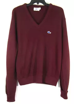 Vintage IZOD Lacoste V Neck Pullover Sweater Orlon Acrylic Blue Gator MED Maroon • $29.99