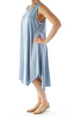 J. Jill Pure Jill Tent Dress Large Jersey Knit Midi Blue Sleeveless Lagenlook  • $23.87