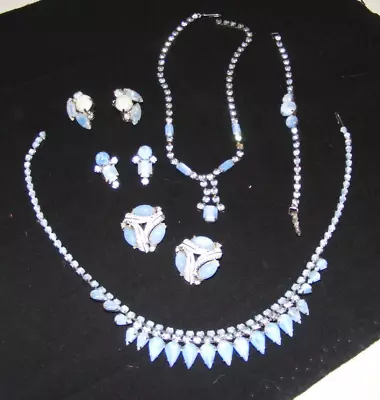 Vintage Blue Moonstone Necklace Bracelet & Earrings ~ Lot Of 6 ~~ GORGEOUS! • $45