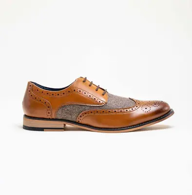 House Of Cavani- Mens Horatio Tan Tweed Brogue Shoes (SIZE 8) • £25