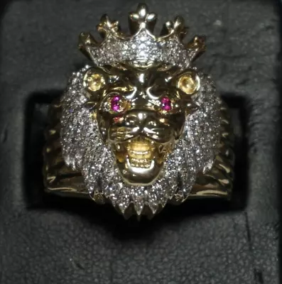 (RI4) 14k Yellow Gold Men's Lion's Head Ring (.40 CTW) Size 8.75 (15.5 Grams) • $1499.99