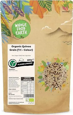 Wholefood Earth Organic Quinoa Grain (Tri-Colour) – 500g | Raw | Vegan | GMO • £12.68